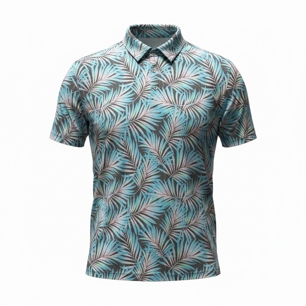 Sunday Swagger Polo Shirt Mens 4XL Blue Pink Tropical Palm Print Golf  Stretch